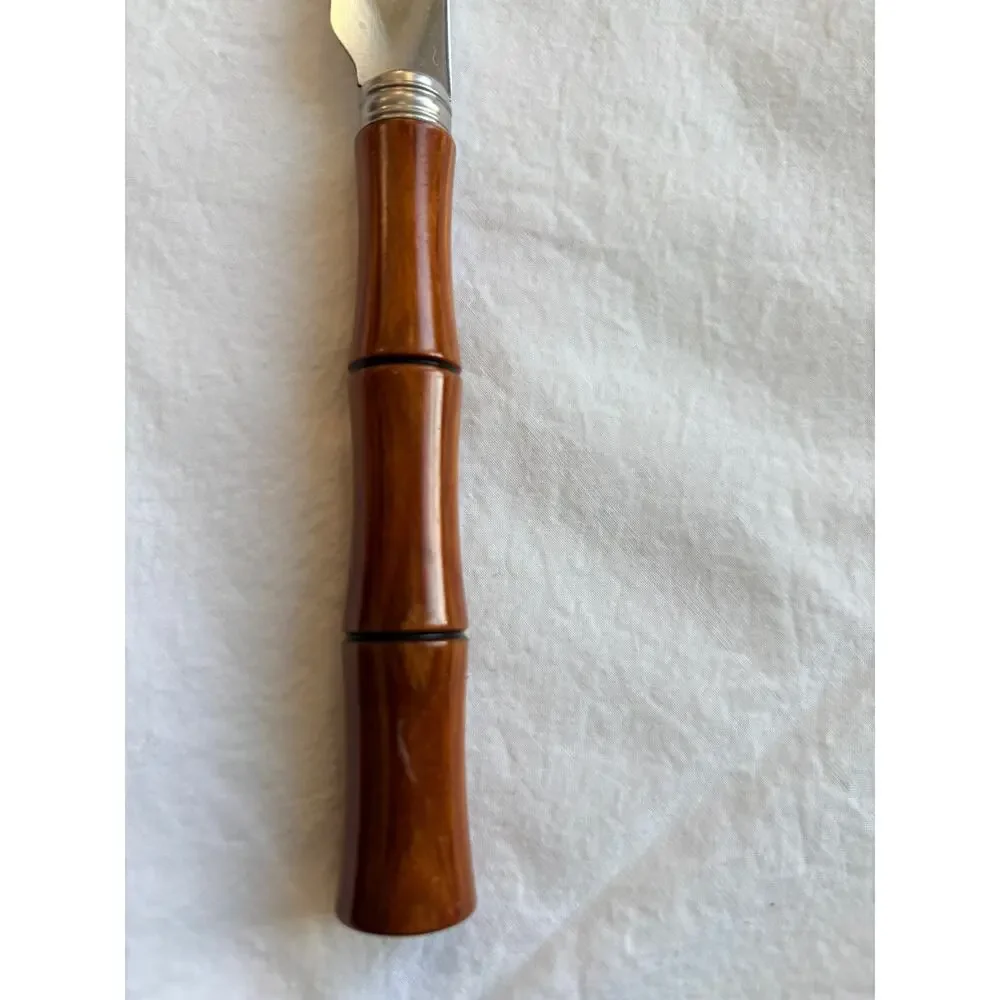 NEW Sabre Paris Bambou Bamboo Brown Wood Dinner Knife Stainless Steel France